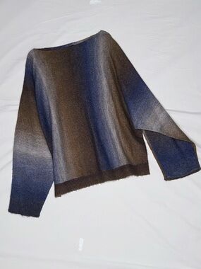 Angie - Y2K Striped Gradient Blue-Brown Women's Pullover Knit Sweater